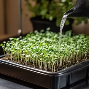 watering zalévaní microgreens
